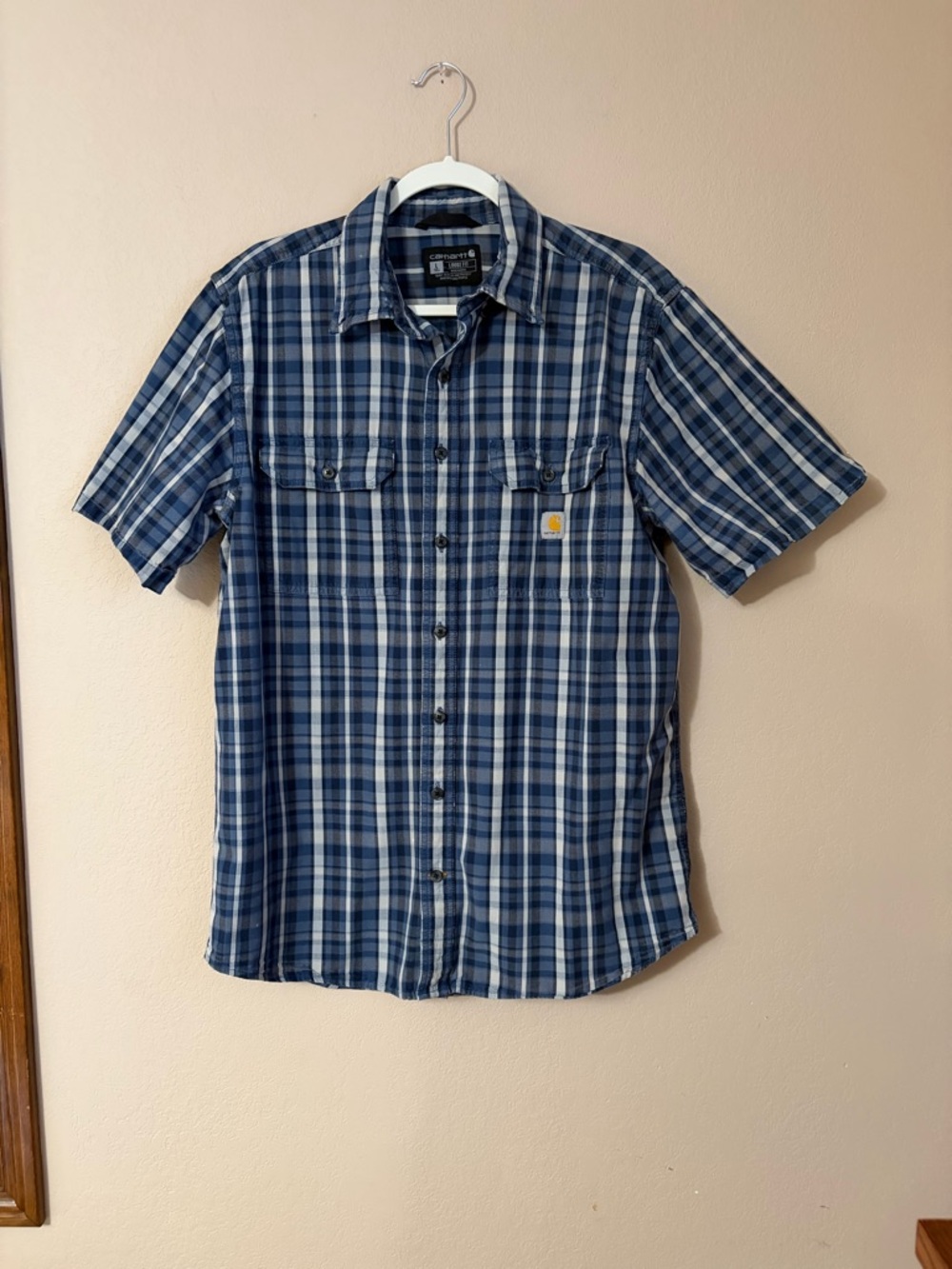 Carhartt 105702 Men's Loose Fit Midweight Short Sleeve Plaid Shirt - Navy